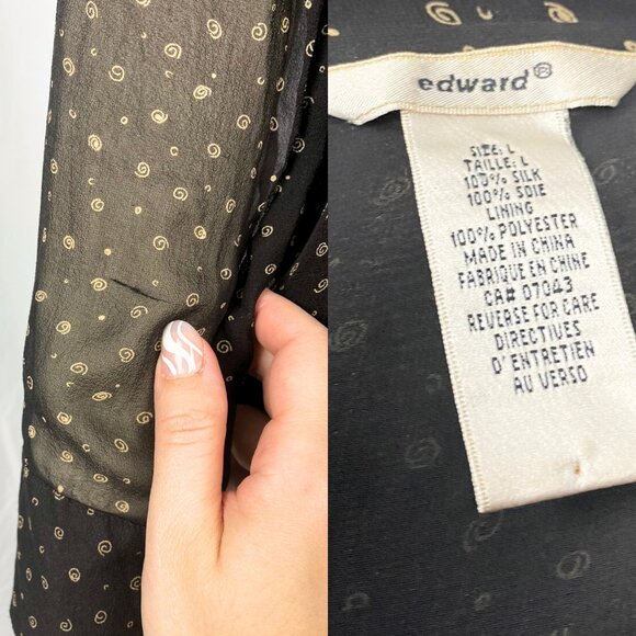 Vintage Y2K Edward elaborate sheer silk dandy ruffle black collar blouse large - Picture 5 of 5